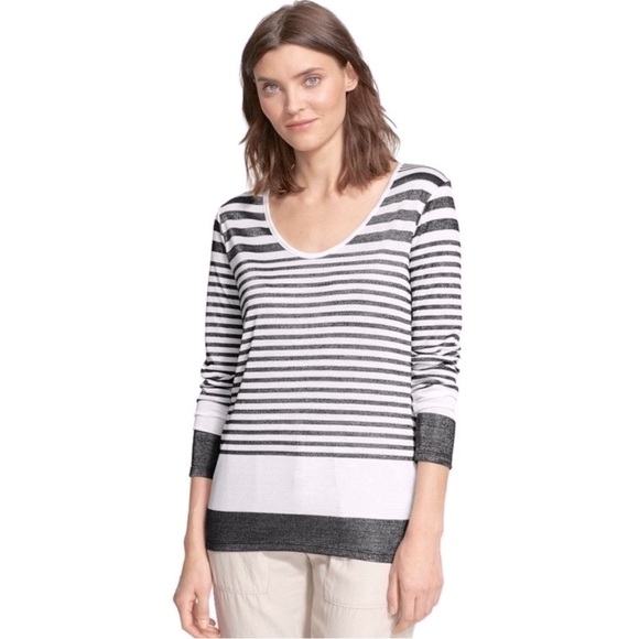 VINCE Striped Variegated Long Sleeve Top SZ S scoop neck # 343 - Picture 1 of 7